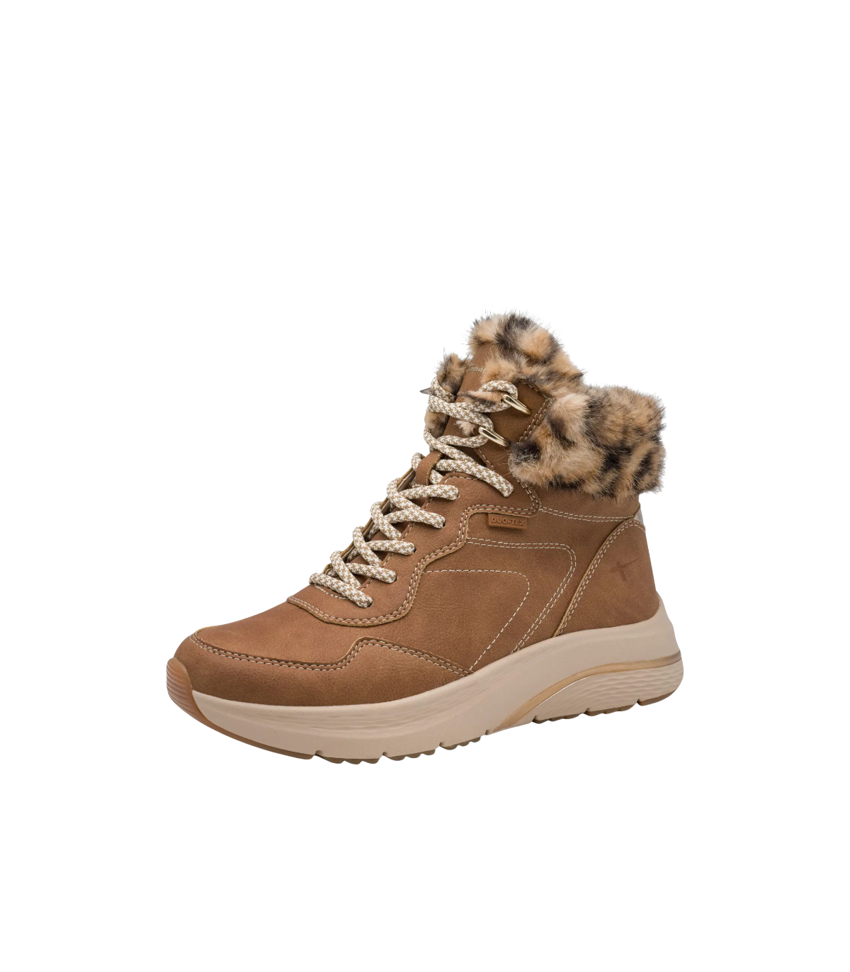 Tamaris Botín piel camel con pelo leopardo