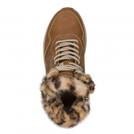 Tamaris Botín piel camel con pelo leopardo