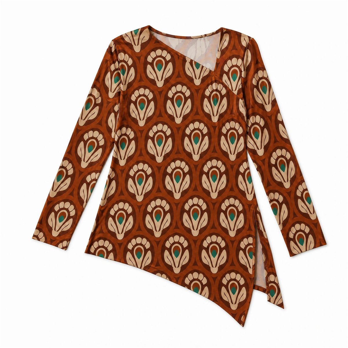 Parole Blusa Clam asimétrica teja estampado