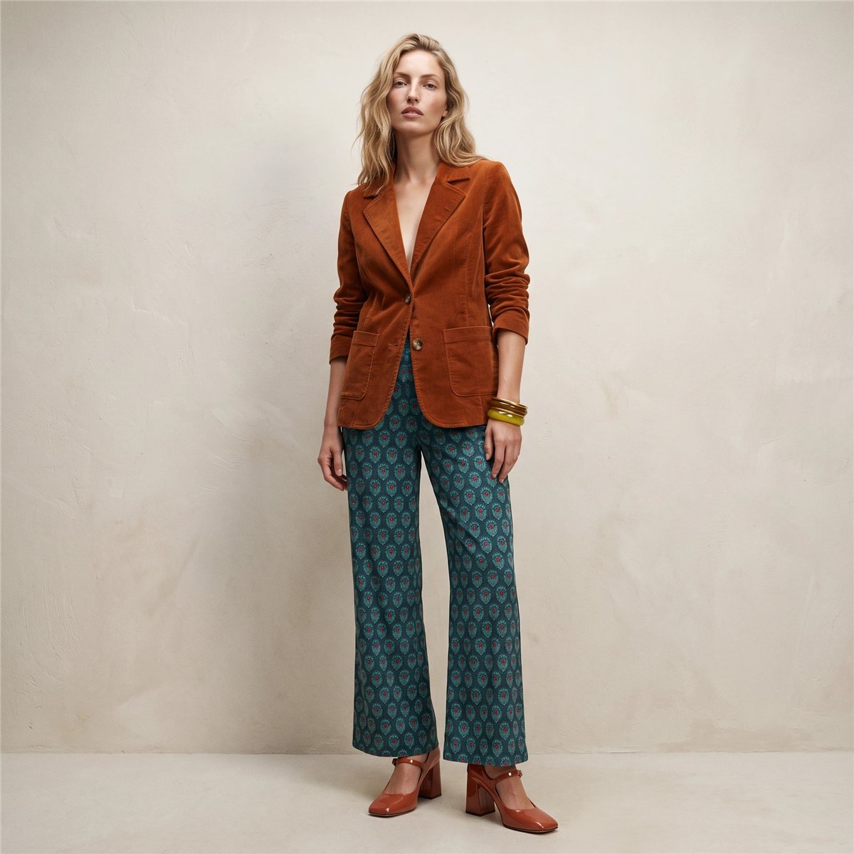Parole Pantalón Clam amplio verde estampado