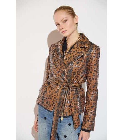 Lola Casademunt Chaqueta biker estampado leopardo