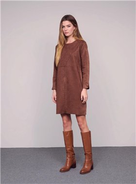 Guimanos Vestido de antelina marrón con detalle tachas
