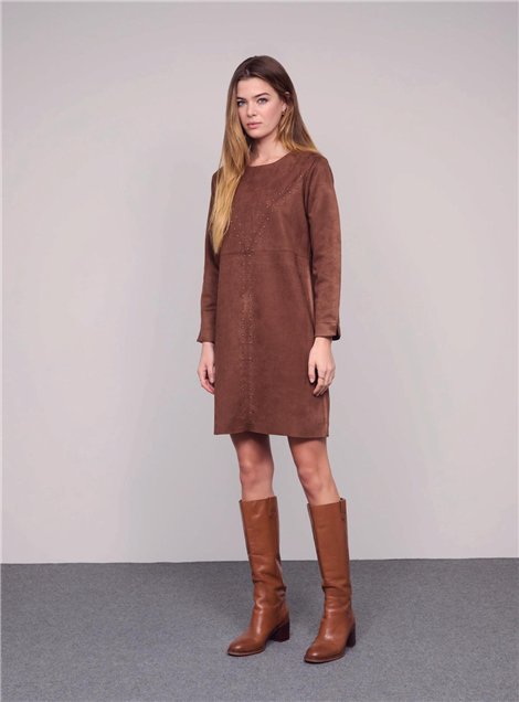 Guimanos Vestido de antelina marrón con detalle tachas
