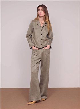 Guimanos Pantalón amplio antelina verde oliva