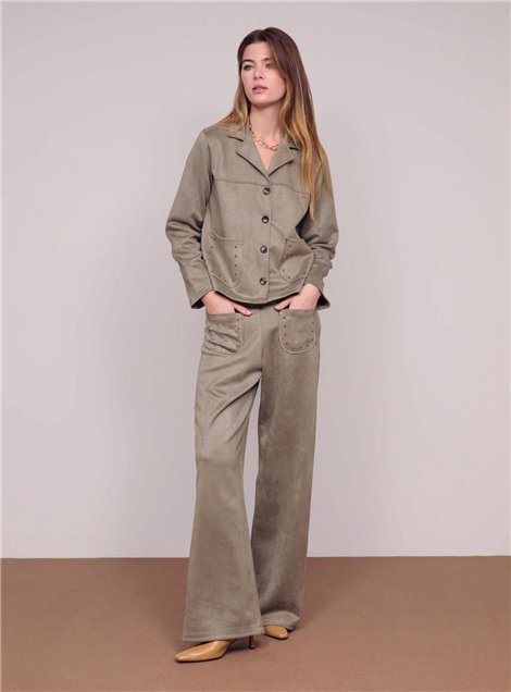 Guimanos Pantalón amplio antelina verde oliva
