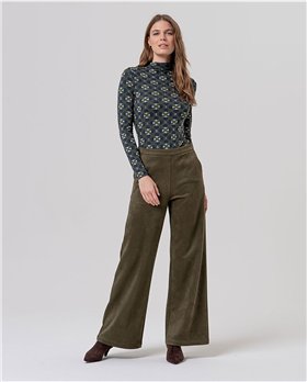 SURKANA Pantalón amplio efecto antelina color kaki