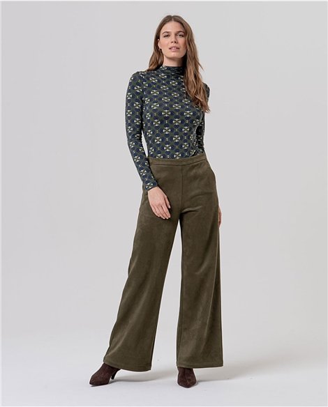 SURKANA Pantalón amplio efecto antelina color kaki