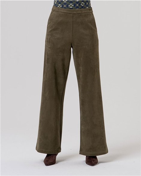 SURKANA Pantalón amplio efecto antelina color kaki
