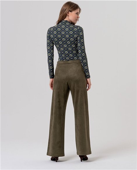 SURKANA Pantalón amplio efecto antelina color kaki