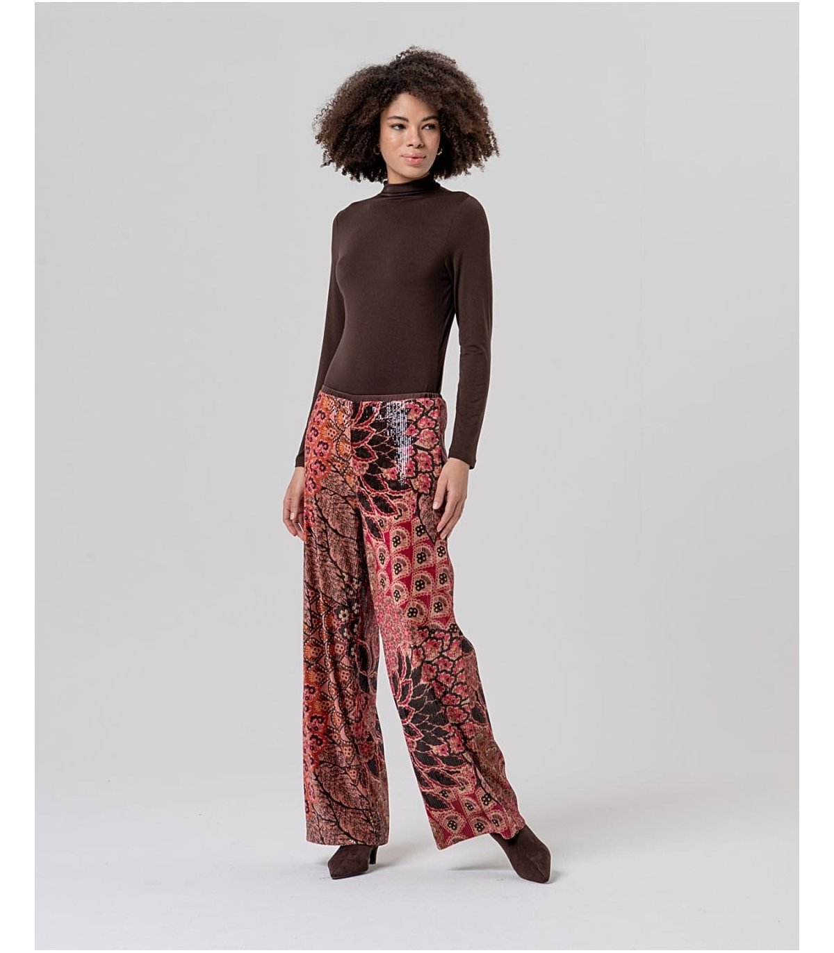 SURKANA Pantalón recto y holgado de lentejuelas floral