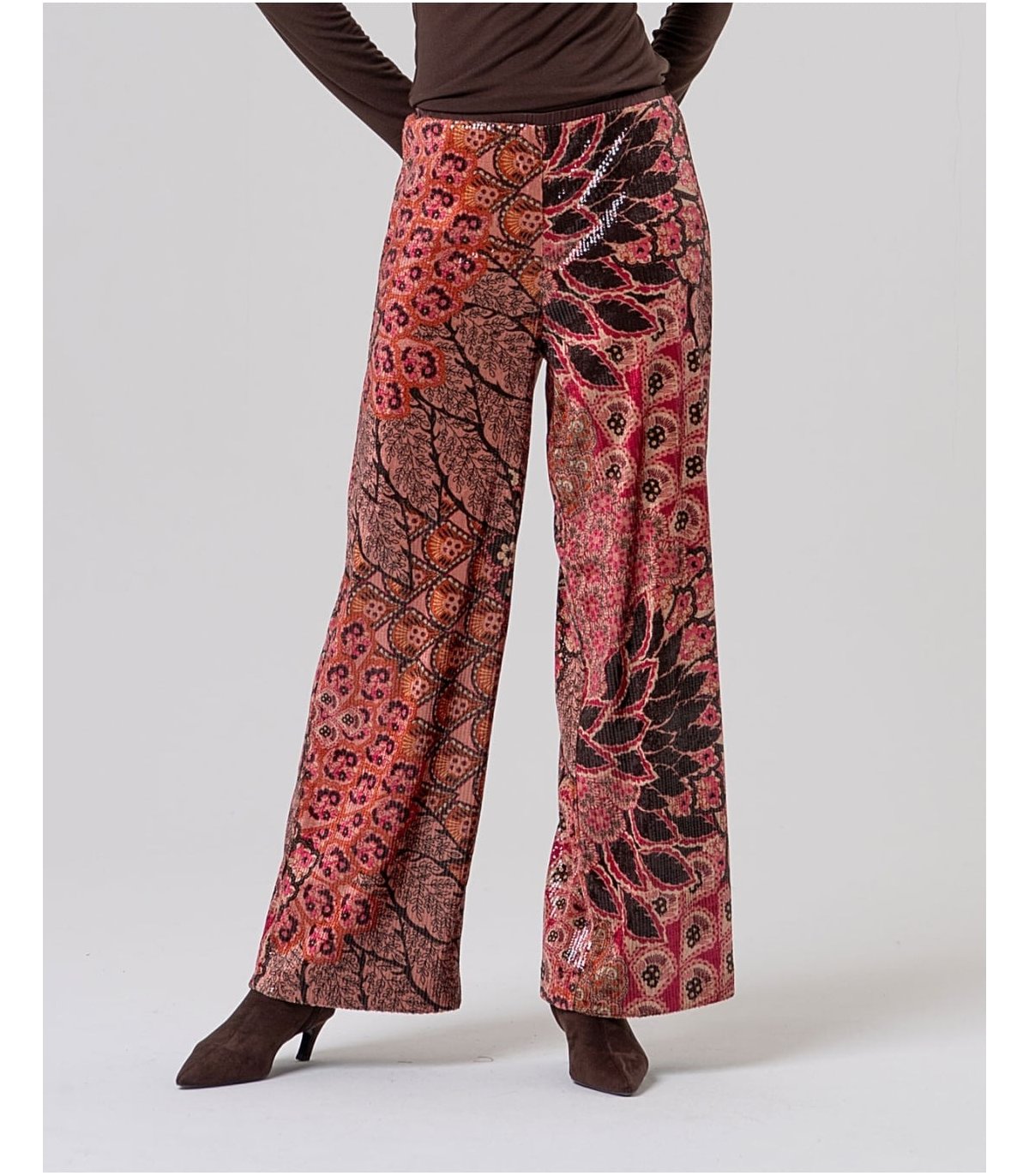 SURKANA Pantalón recto y holgado de lentejuelas floral