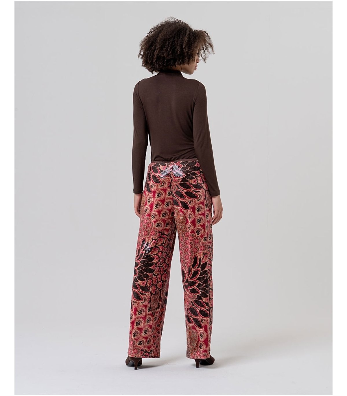 SURKANA Pantalón recto y holgado de lentejuelas floral