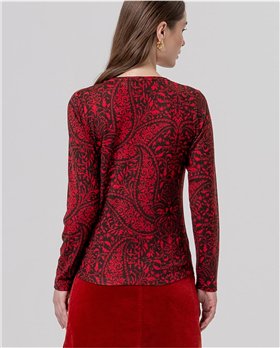 SURKANA Jersey burdeos cuello V y estampado damasco