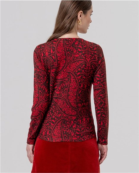 SURKANA Jersey burdeos cuello V y estampado damasco