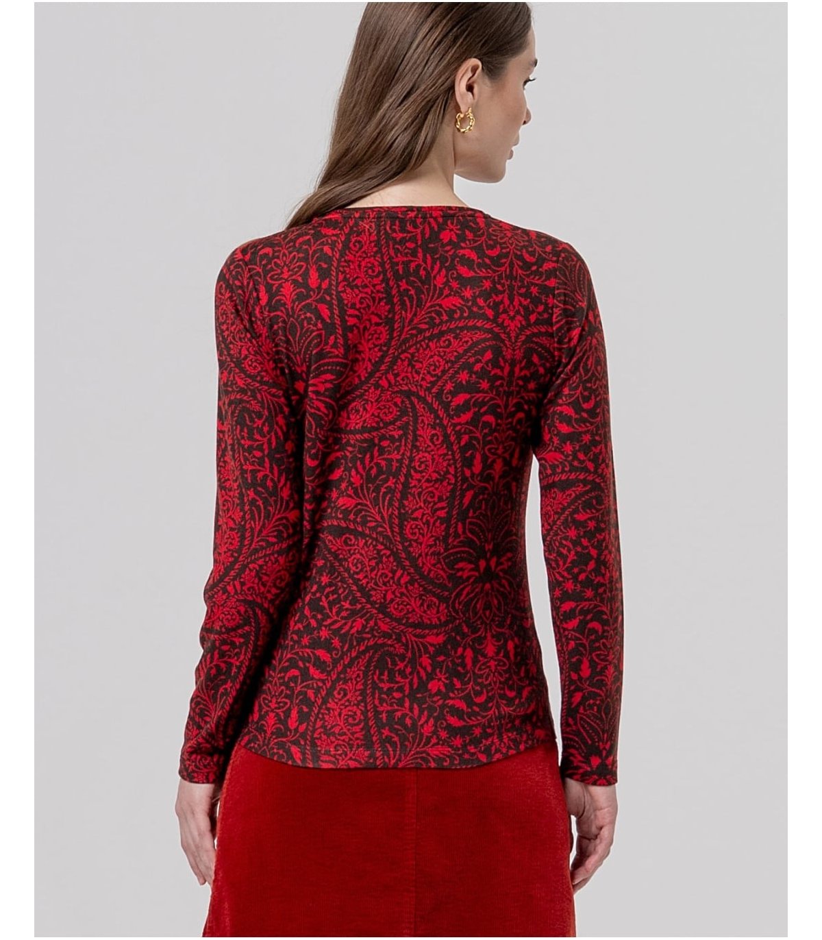 SURKANA Jersey burdeos cuello V y estampado damasco