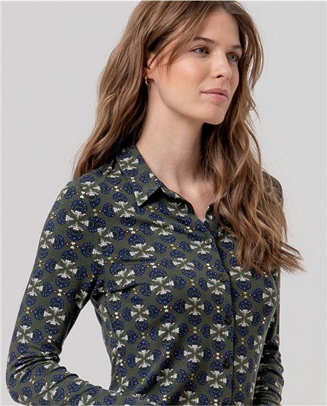 SURKANA Camisa verde militar estampado medallón
