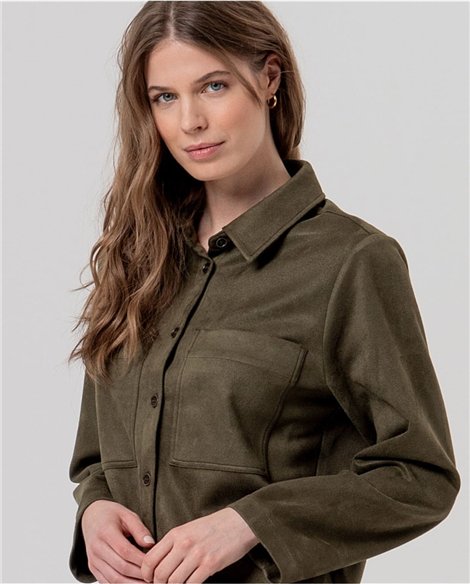 SURKANA Sobrecamisa verde militar efecto antelina