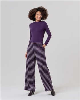 SURKANA Pantalón ancho color morado estampado jacquard