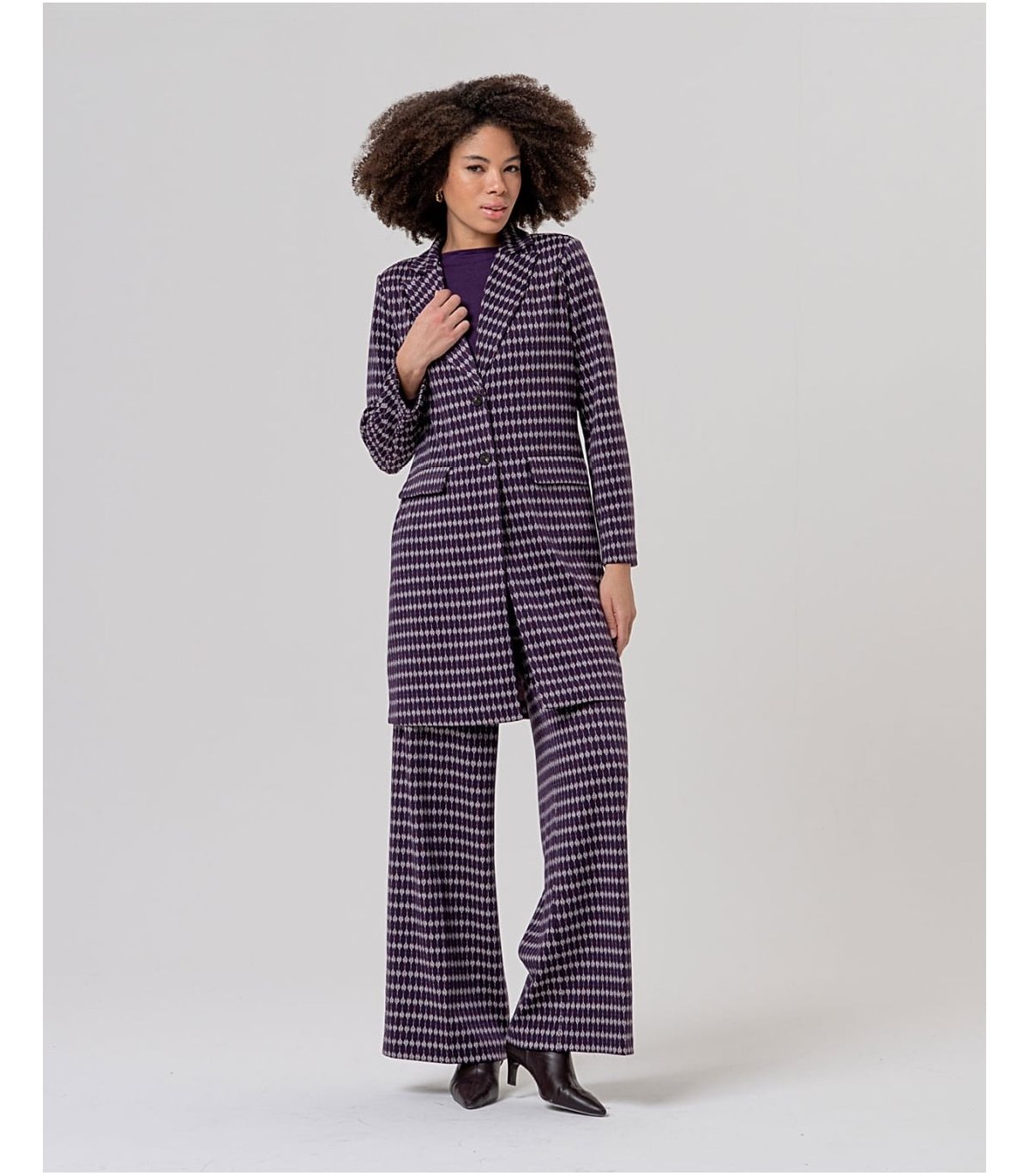 SURKANA Pantalón ancho color morado estampado jacquard