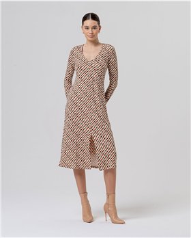 SURKANA Vestido largo crudo con estampado geométrico