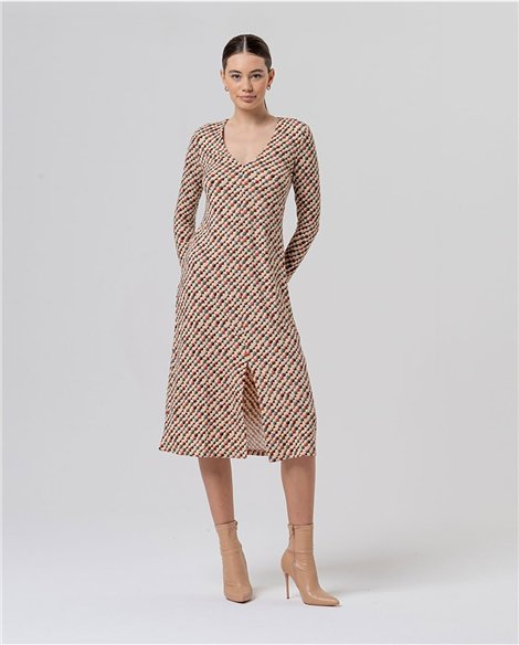 SURKANA Vestido largo crudo con estampado geométrico