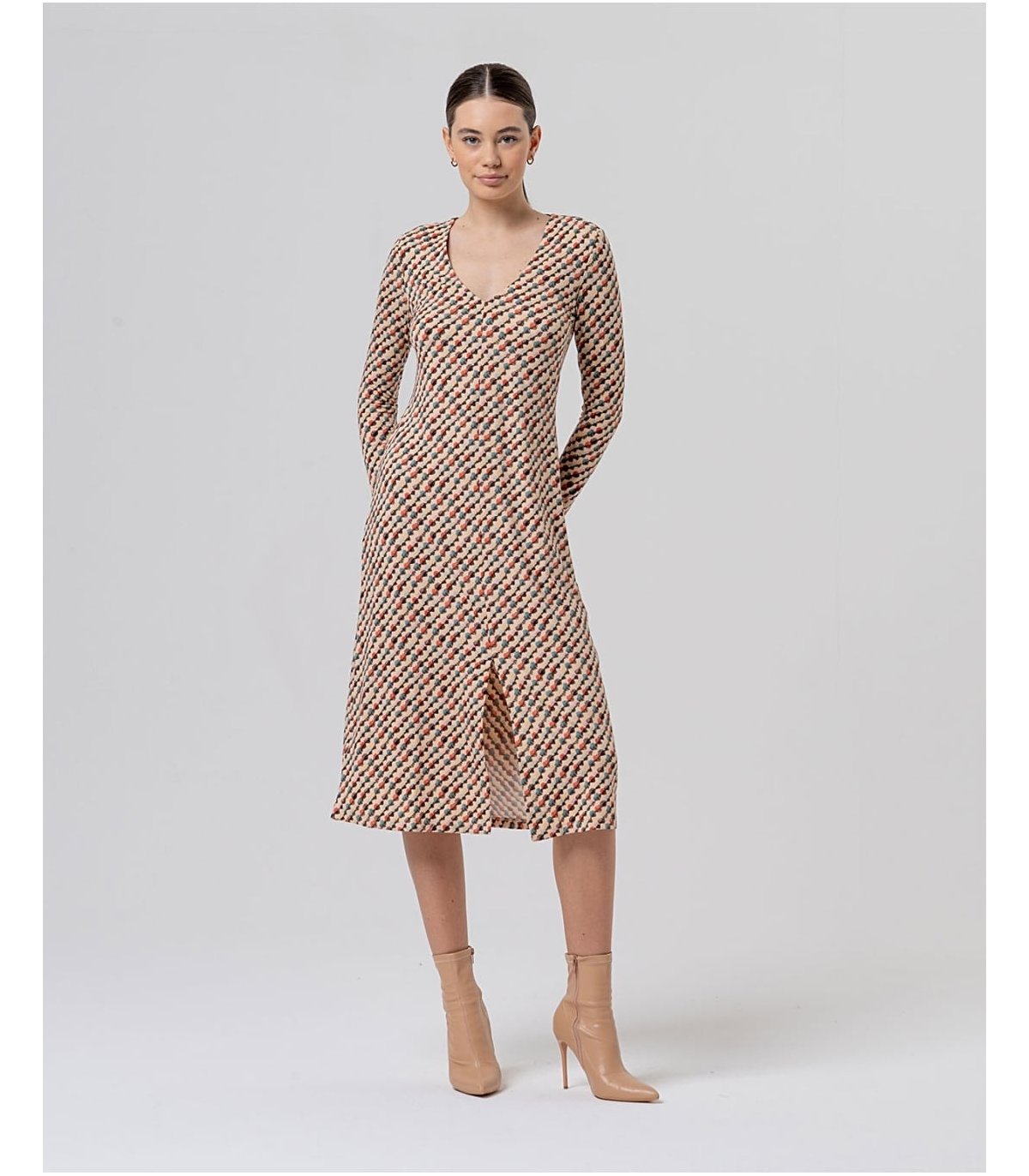 SURKANA Vestido largo crudo con estampado geométrico