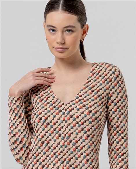 SURKANA Vestido largo crudo con estampado geométrico