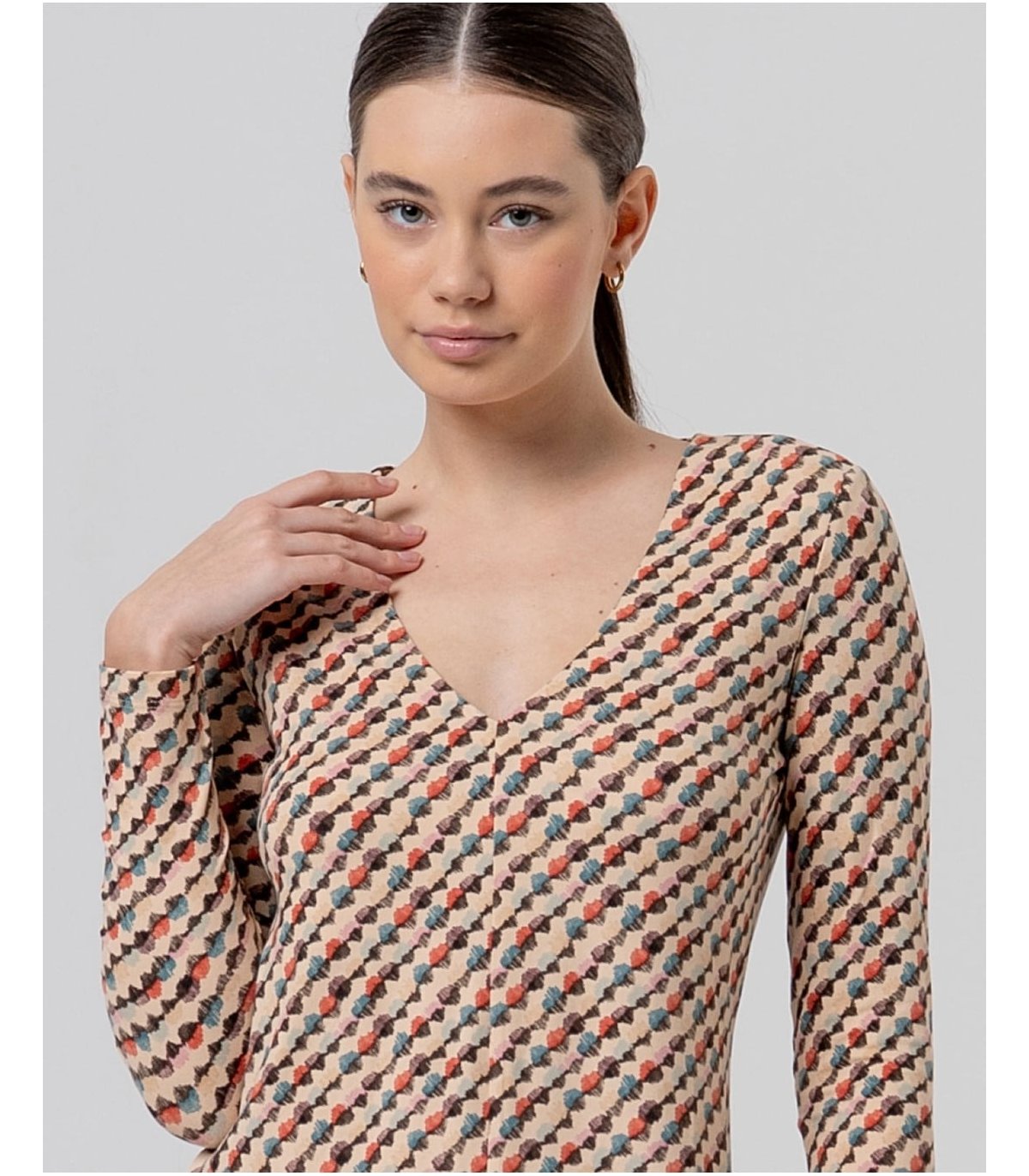SURKANA Vestido largo crudo con estampado geométrico