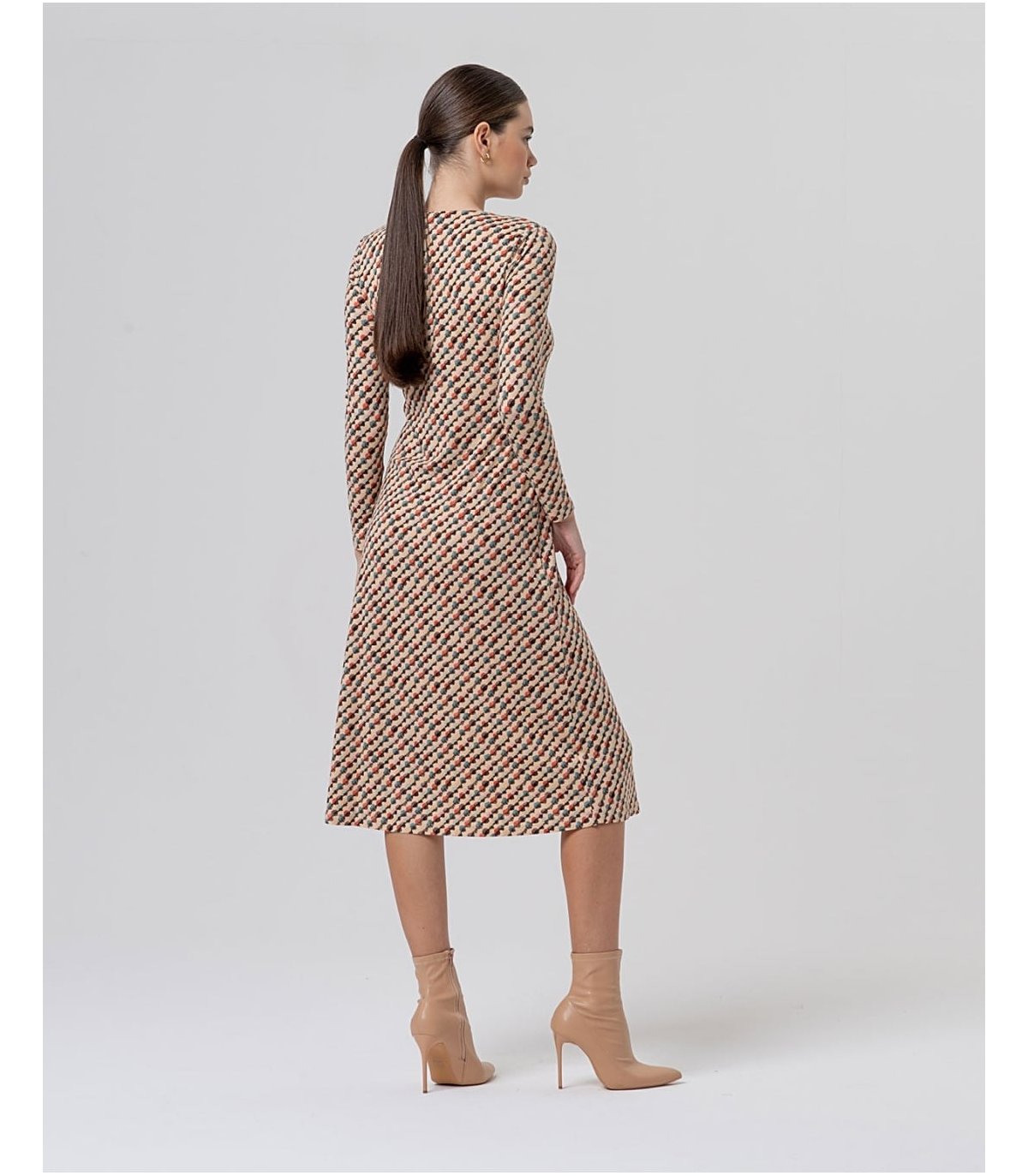 SURKANA Vestido largo crudo con estampado geométrico