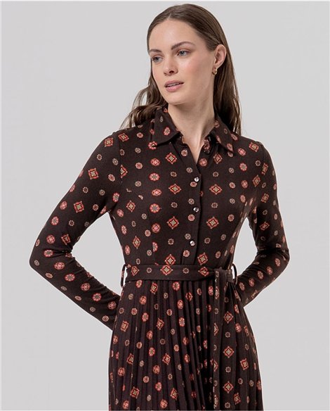 SURKANA Vestido camisero plisado estampado retro