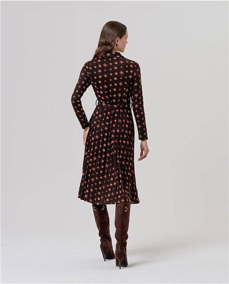 SURKANA Vestido camisero plisado estampado retro
