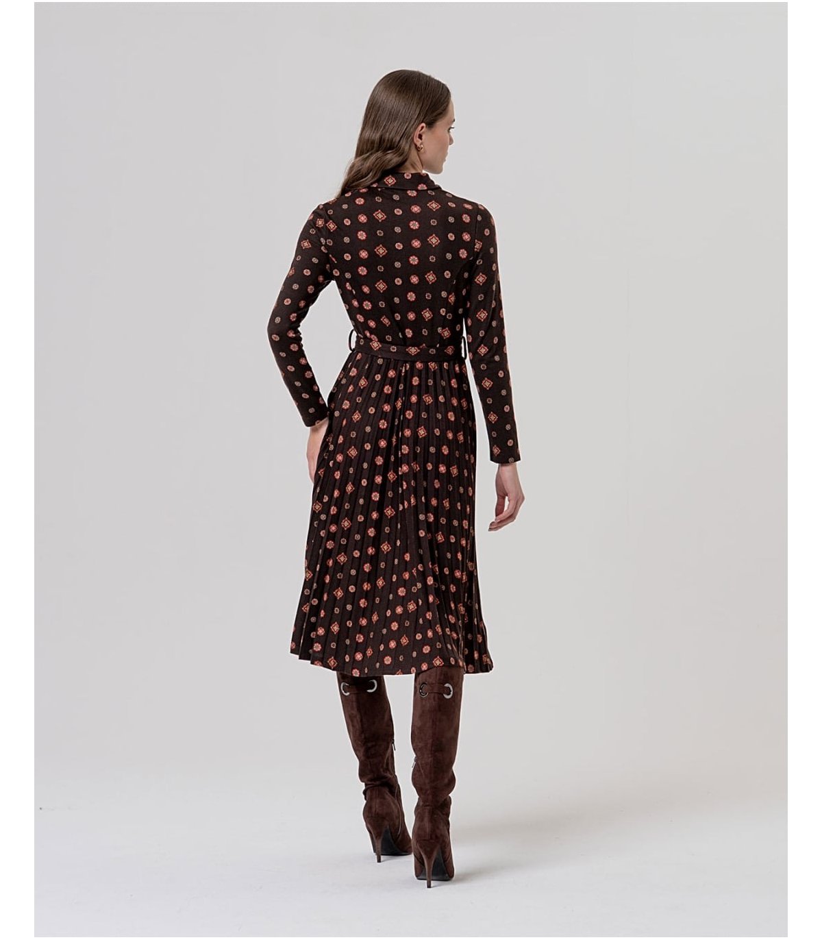 SURKANA Vestido camisero plisado estampado retro