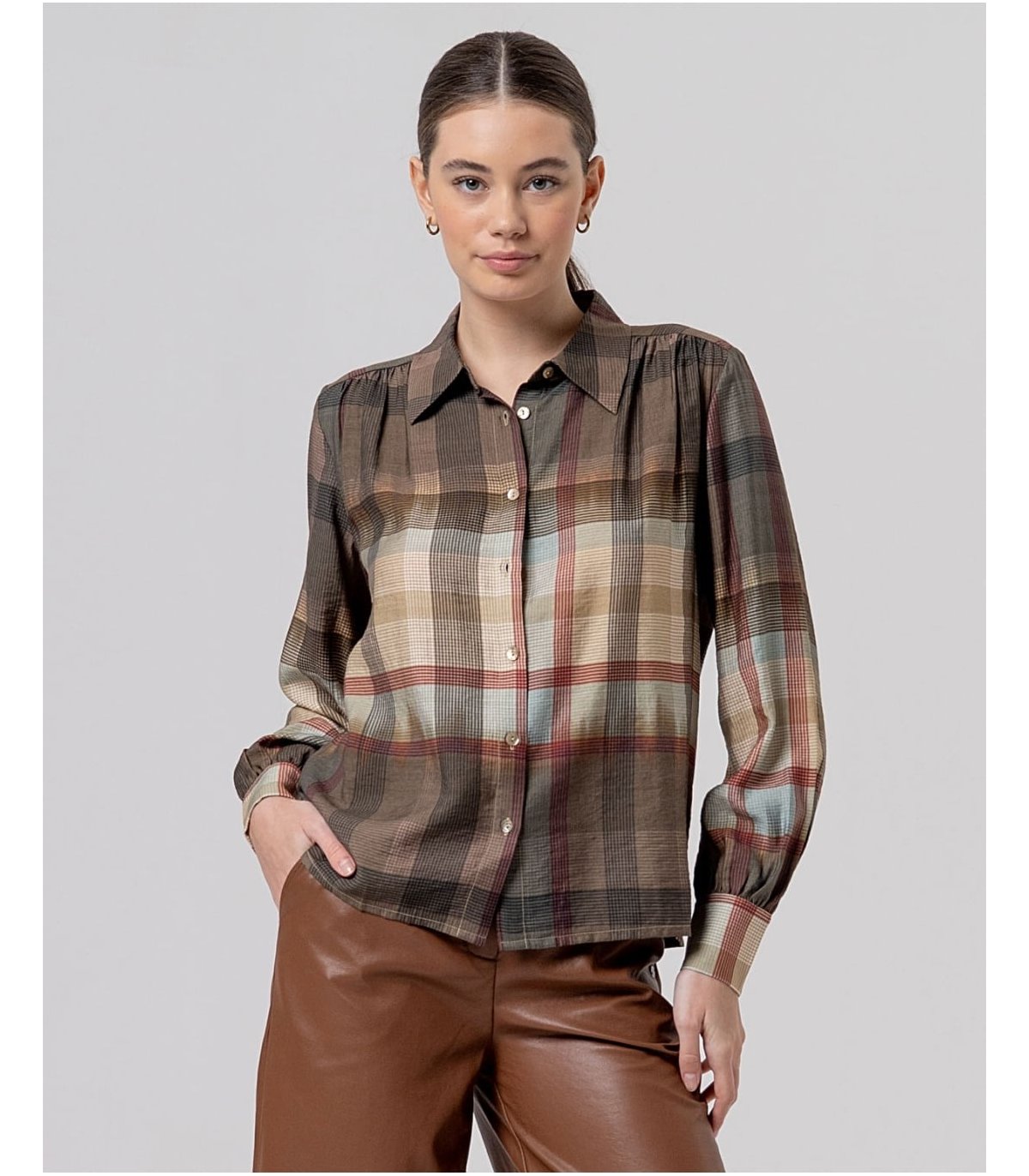 SURKANA Camisa de cuadros con detalle fruncido