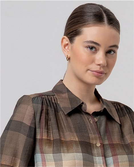 SURKANA Camisa de cuadros con detalle fruncido