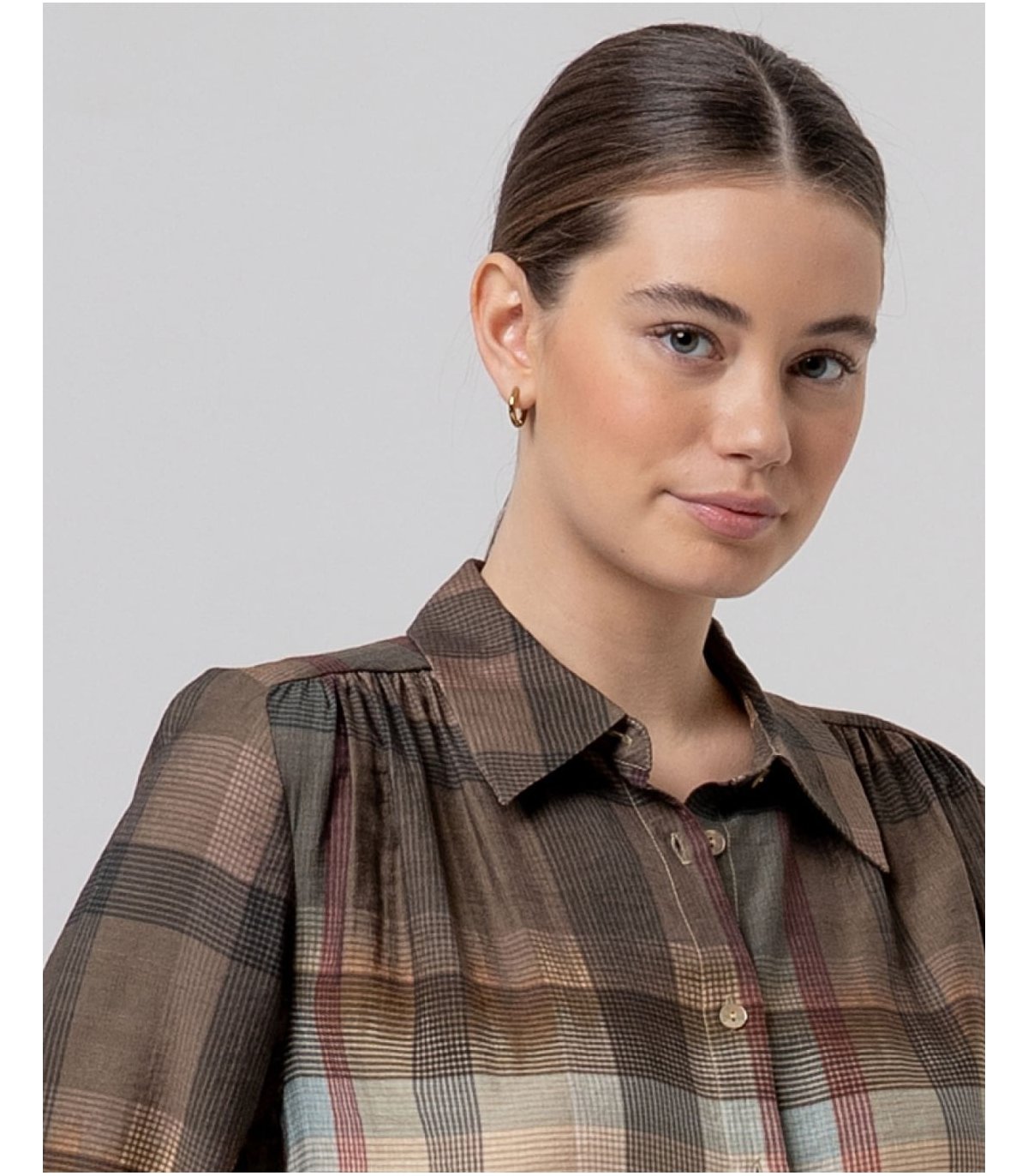 SURKANA Camisa de cuadros con detalle fruncido