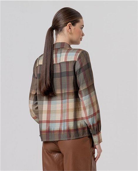 SURKANA Camisa de cuadros con detalle fruncido
