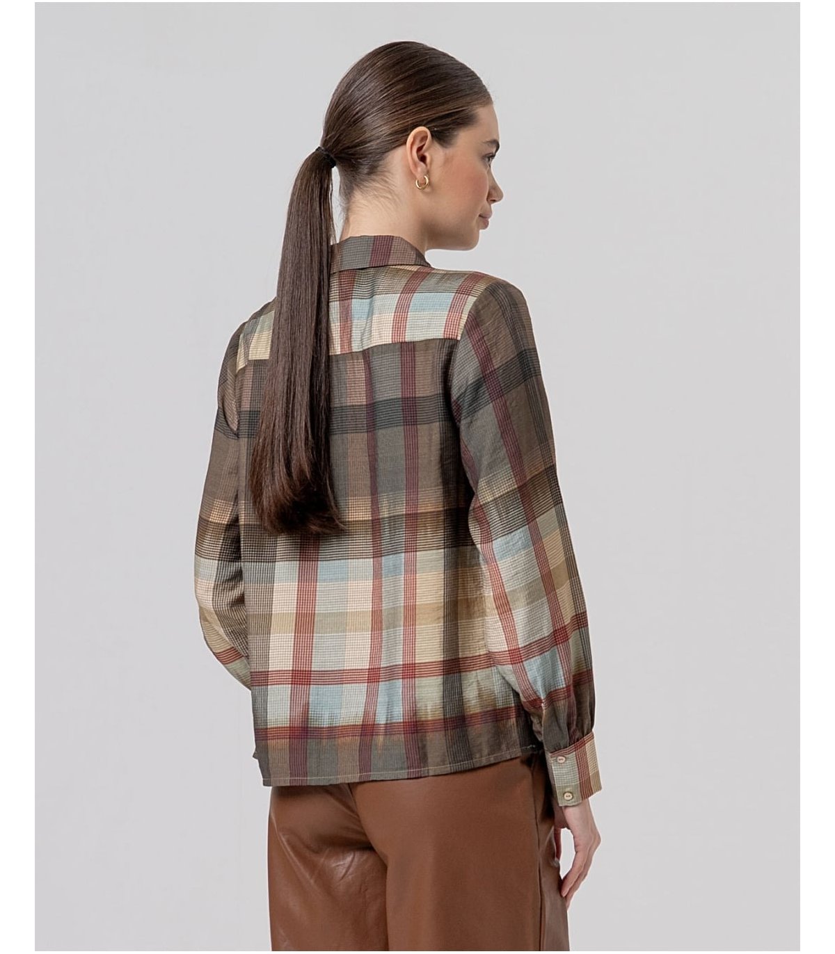 SURKANA Camisa de cuadros con detalle fruncido
