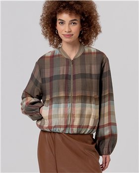 SURKANA Cazadora estilo bomber estampado cuadros marrón