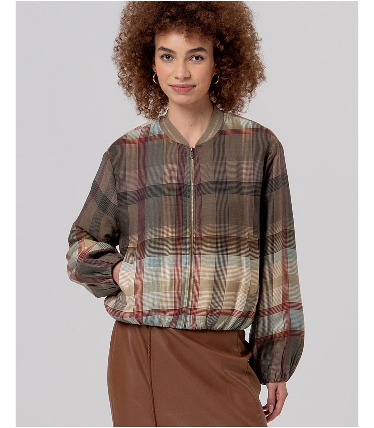 SURKANA Cazadora estilo bomber estampado cuadros marrón