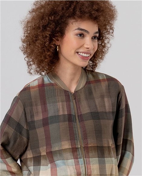SURKANA Cazadora estilo bomber estampado cuadros marrón