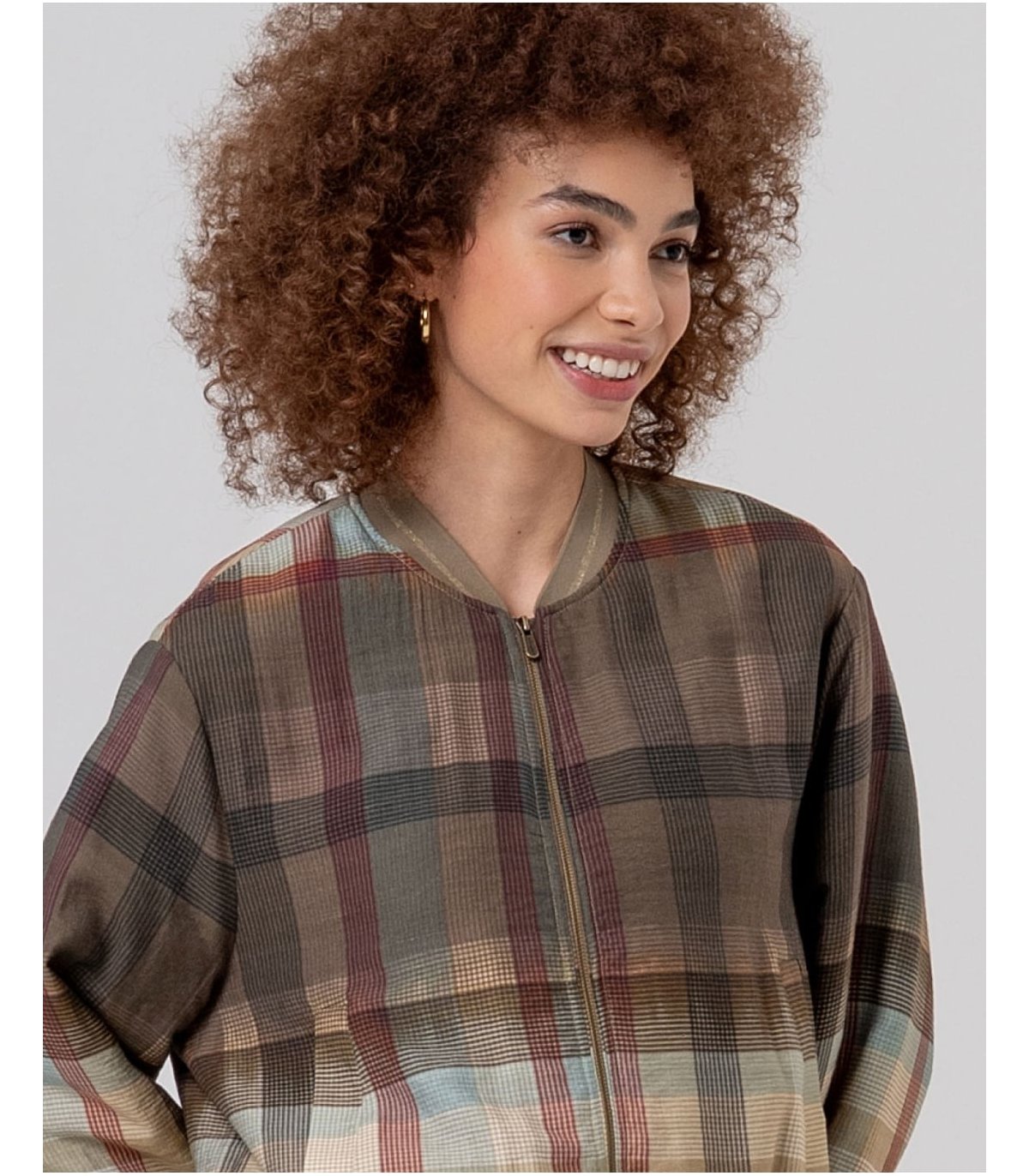 SURKANA Cazadora estilo bomber estampado cuadros marrón