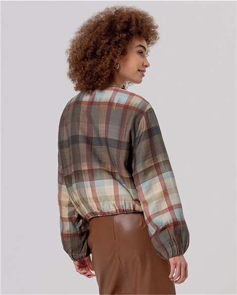 SURKANA Cazadora estilo bomber estampado cuadros marrón