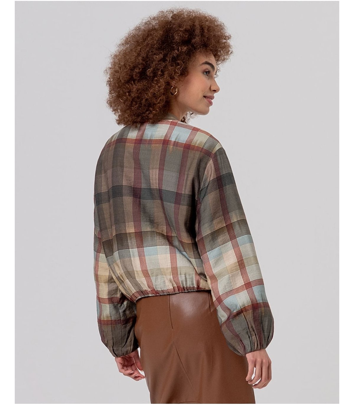 SURKANA Cazadora estilo bomber estampado cuadros marrón