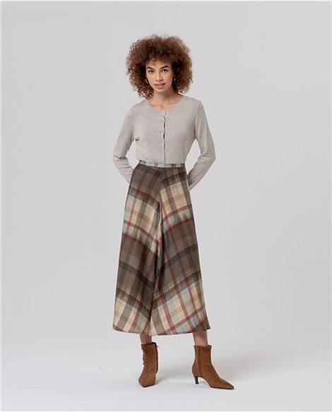 SURKANA Falda midi capeada de cuadros marrón