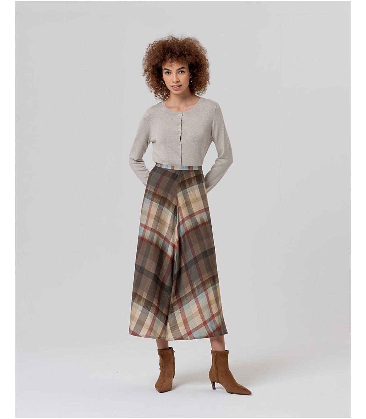 SURKANA Falda midi capeada de cuadros marrón