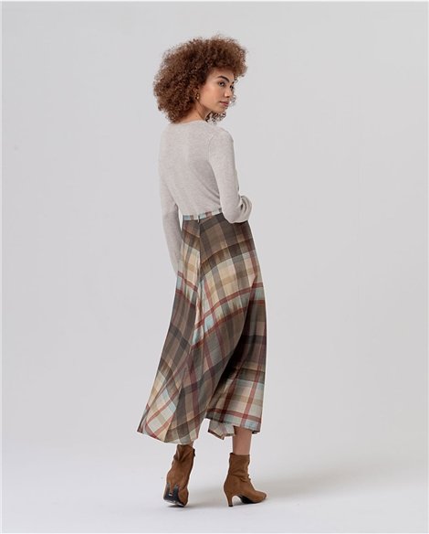 SURKANA Falda midi capeada de cuadros marrón