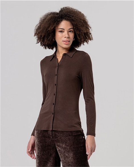 SURKANA Camisa de corte recto color chocolate