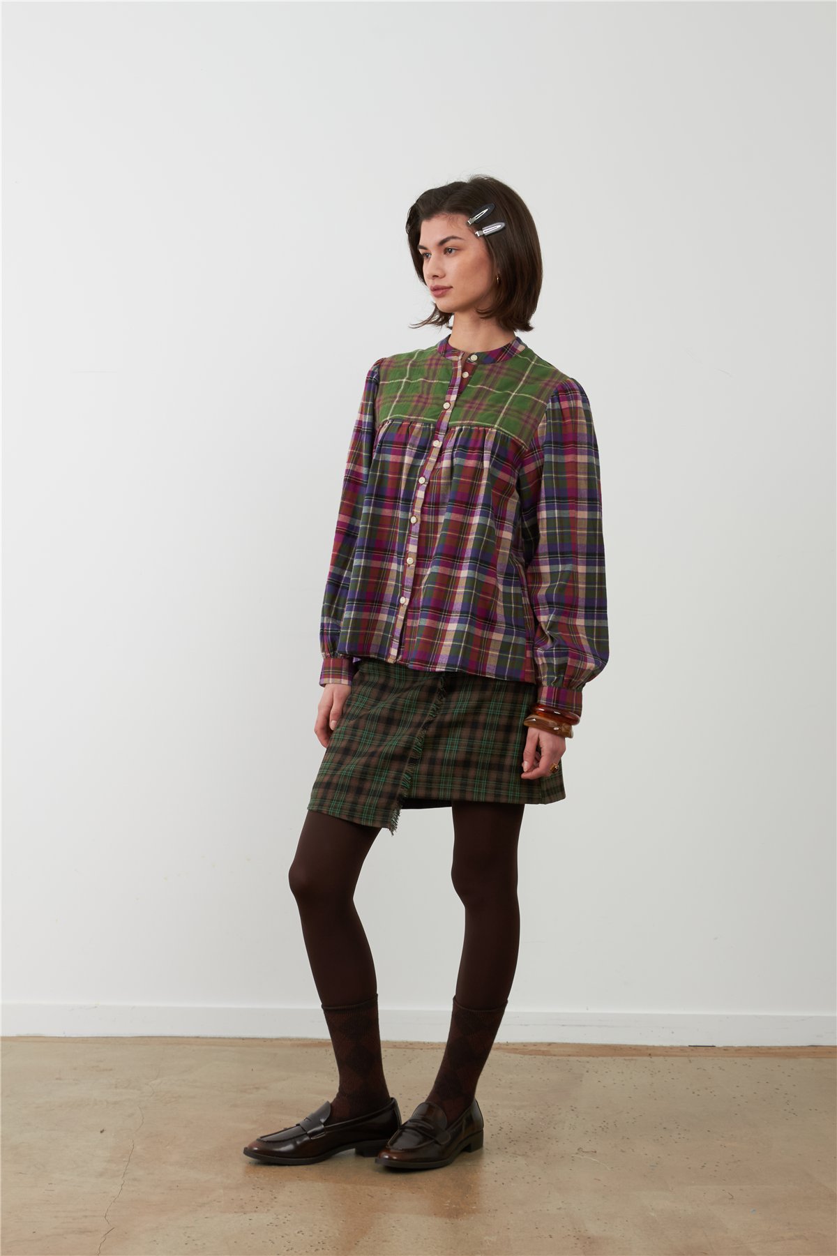 Orfeo Camisa Nolan de cuadros con detalle plisado