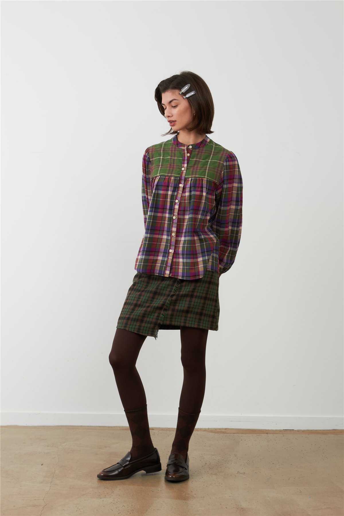 Orfeo Camisa Nolan de cuadros con detalle plisado