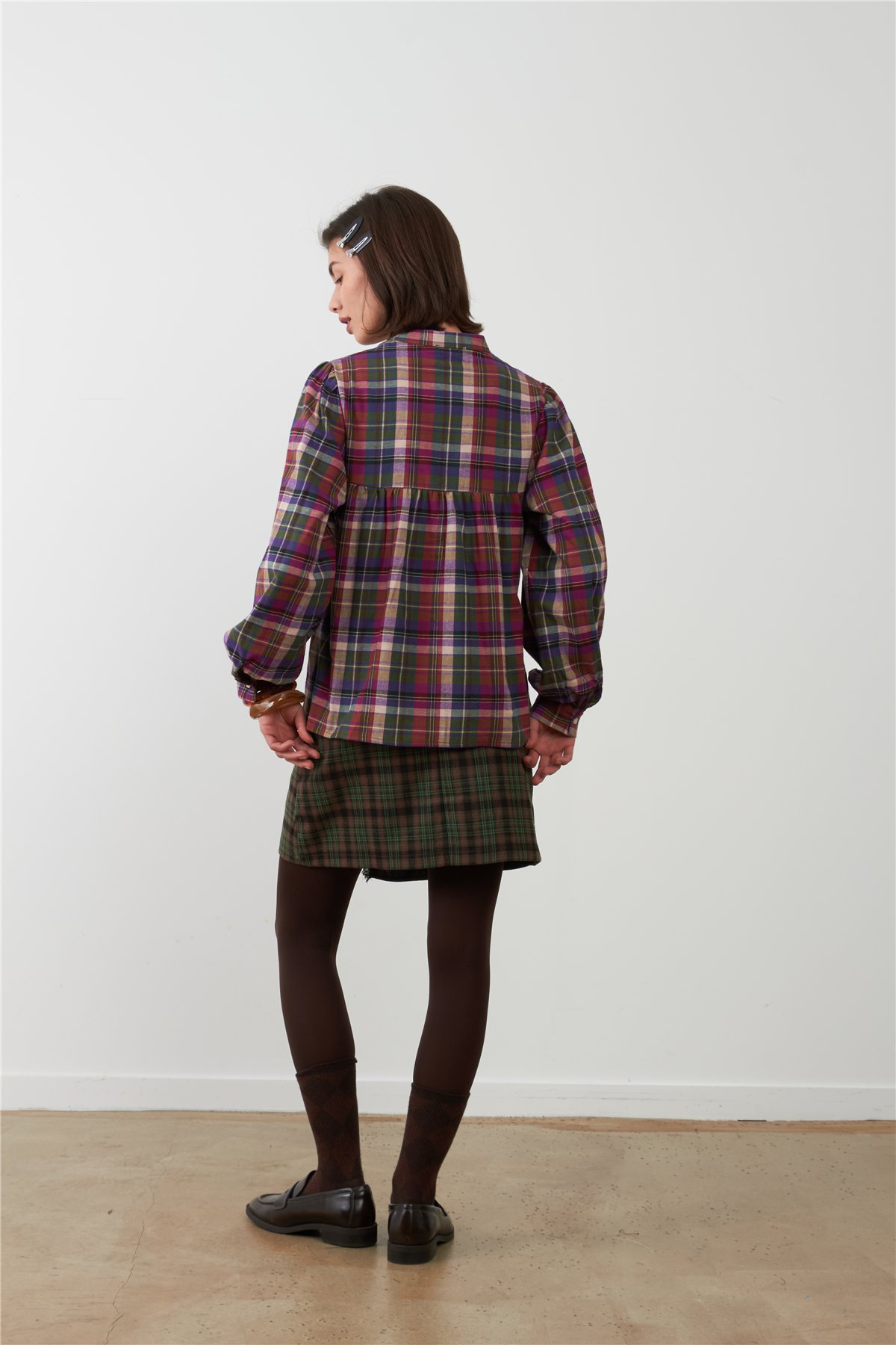 Orfeo Camisa Nolan de cuadros con detalle plisado